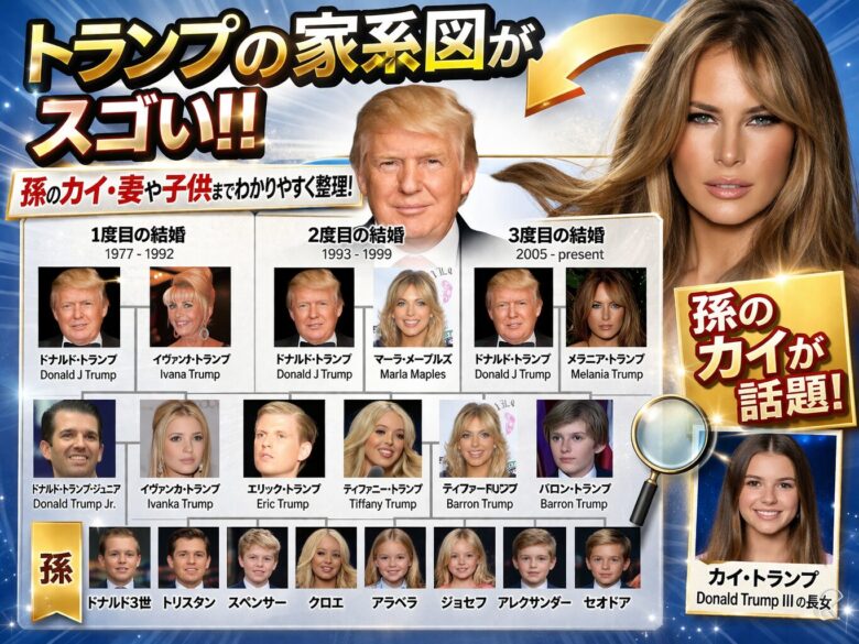 トランプの家系図がスゴい‼︎孫娘のカイ・妻や子供までをわかりやすく整理！